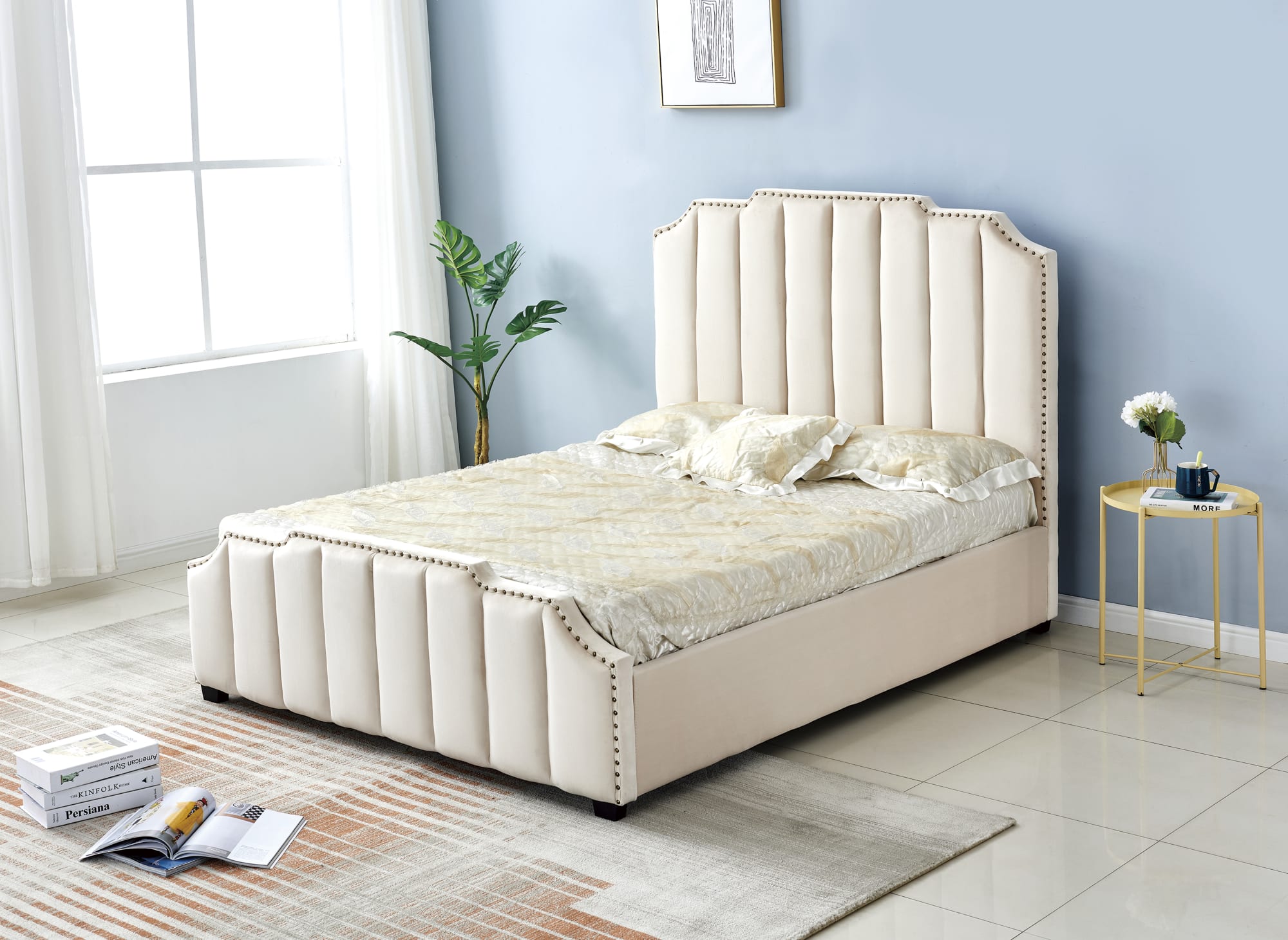 Lit adulte 2 places 160x200 cm PEPPER velours clo?té sommier inclus