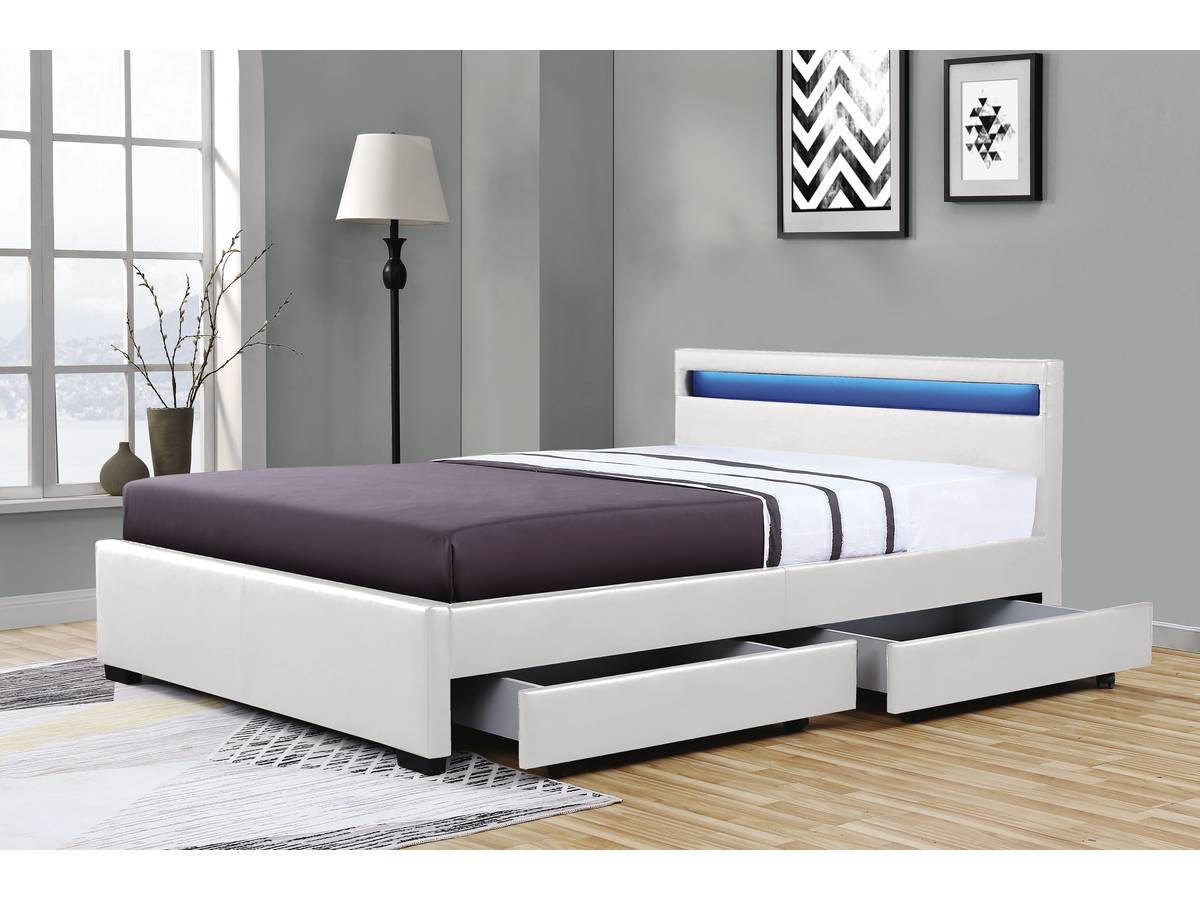 Lit 2 places 140x190 cm TIROIRS et LED sommier inclus