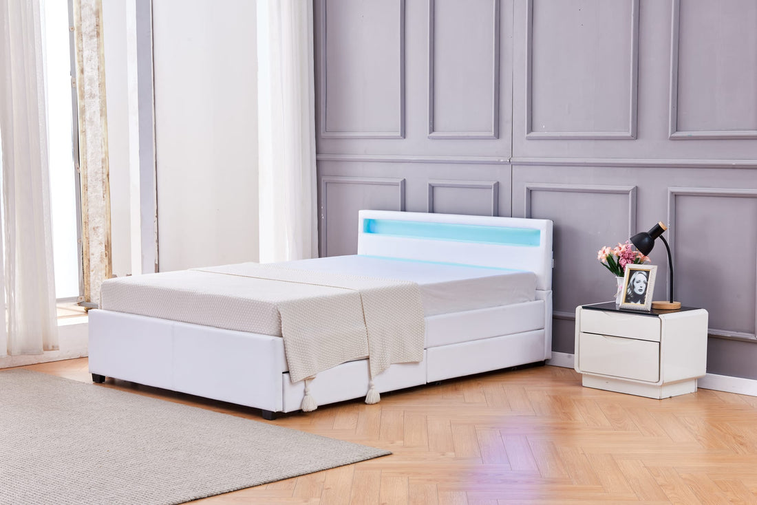 Lit 2 places 140x190 cm TIROIRS et LED sommier inclus