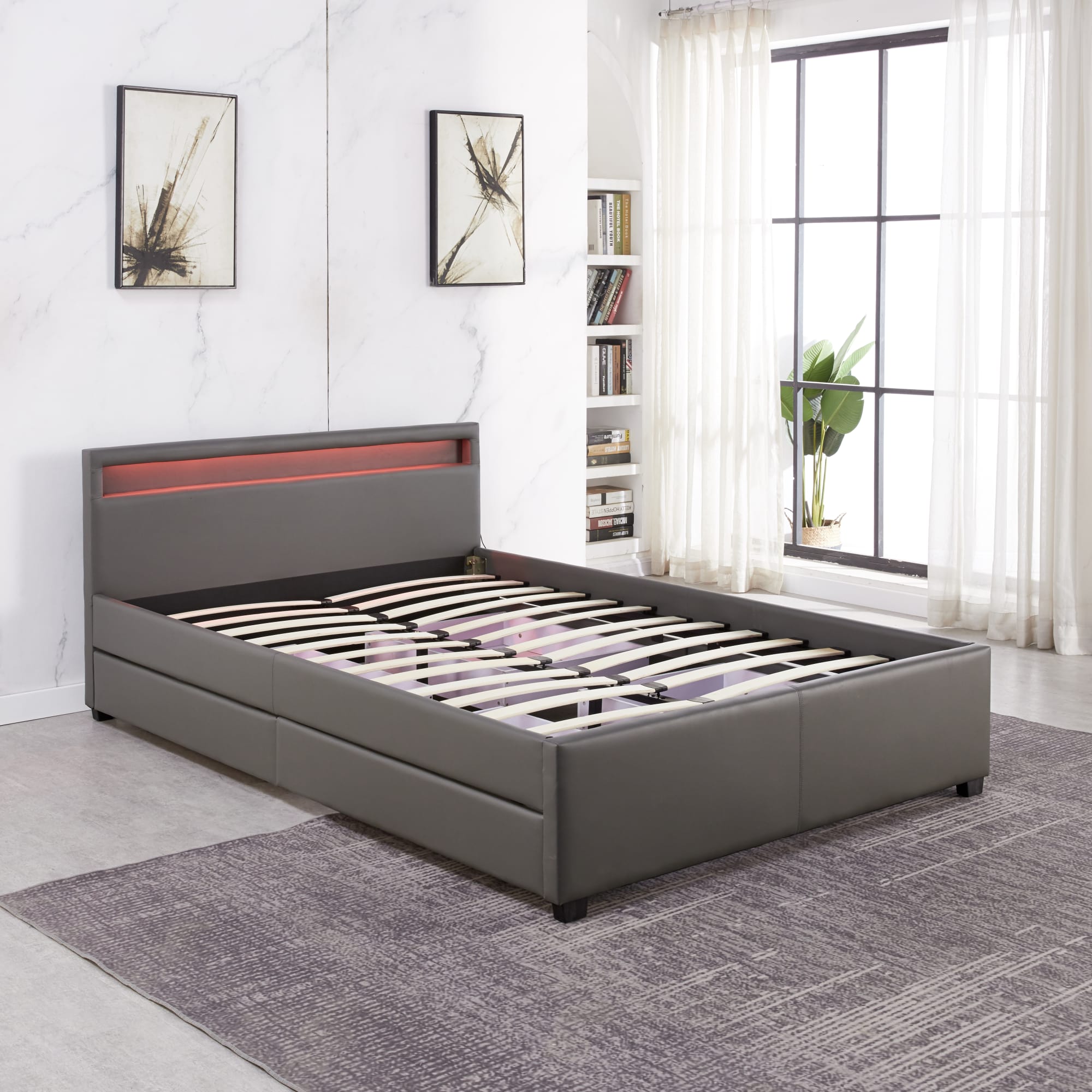 Lit 2 places 140x190 cm TIROIRS et LED sommier inclus