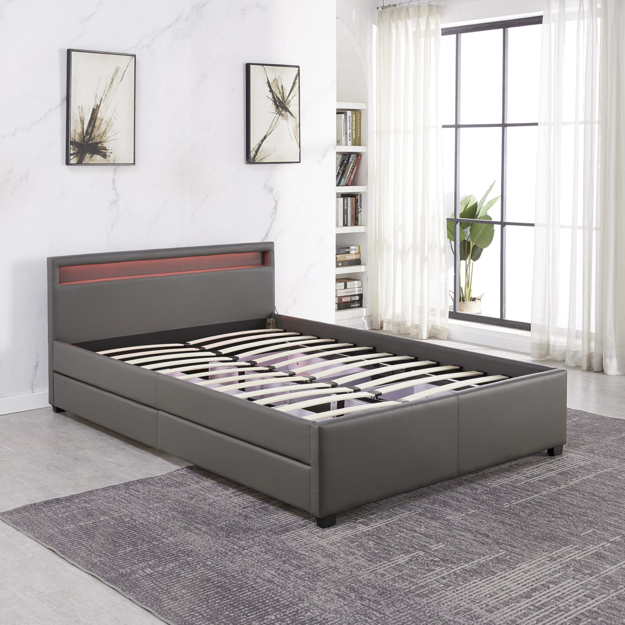 Lit adulte 160x200 cm TIROIRS et LED sommier inclus