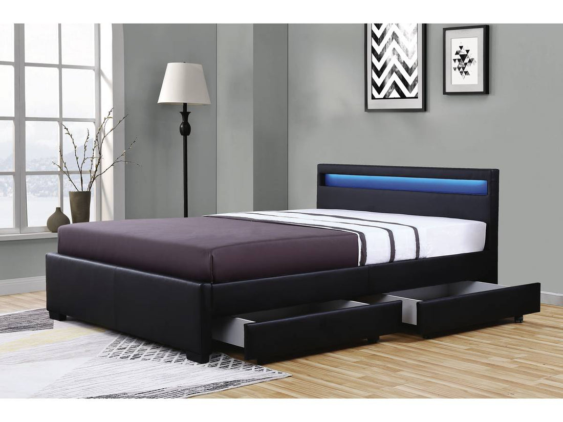 Lit 2 places 140x190 cm TIROIRS et LED sommier inclus