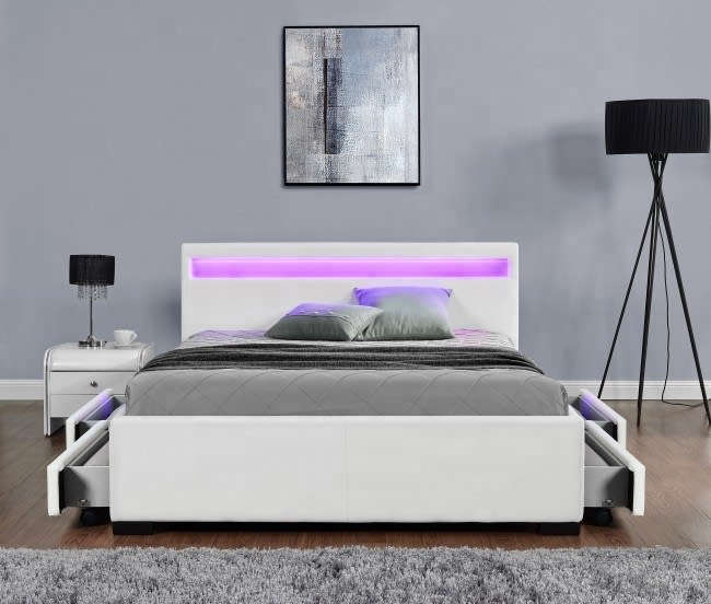 Lit 2 places 140x190 cm TIROIRS et LED sommier inclus