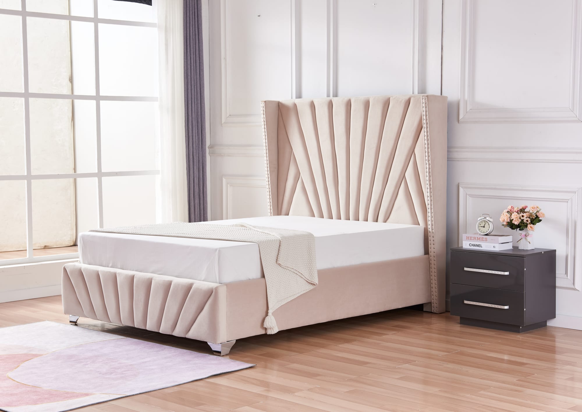 Lit 2 places 140x190 cm BONIFACIO Velours sommier intégré