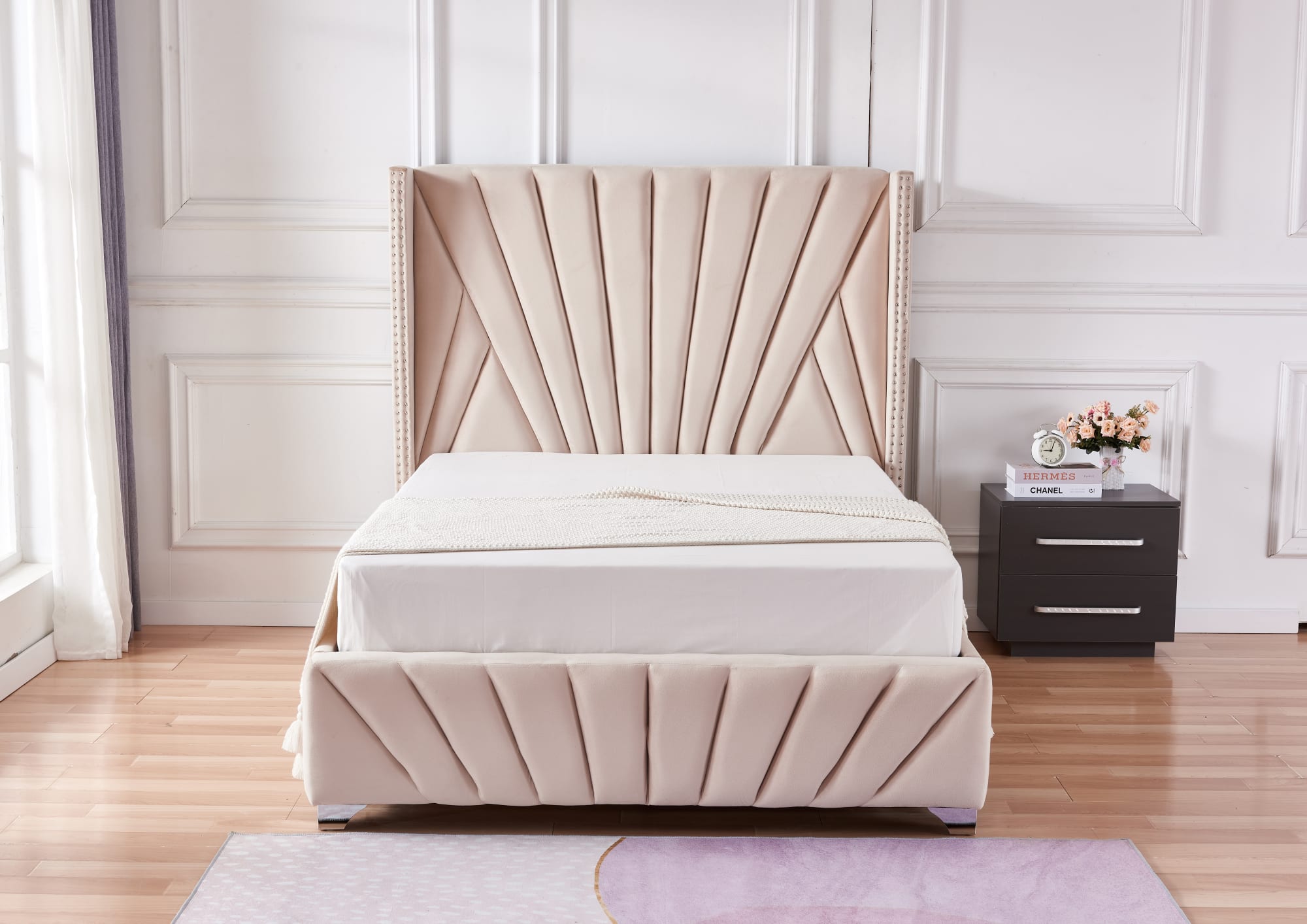 Lit 2 places 140x190 cm BONIFACIO Velours sommier intégré