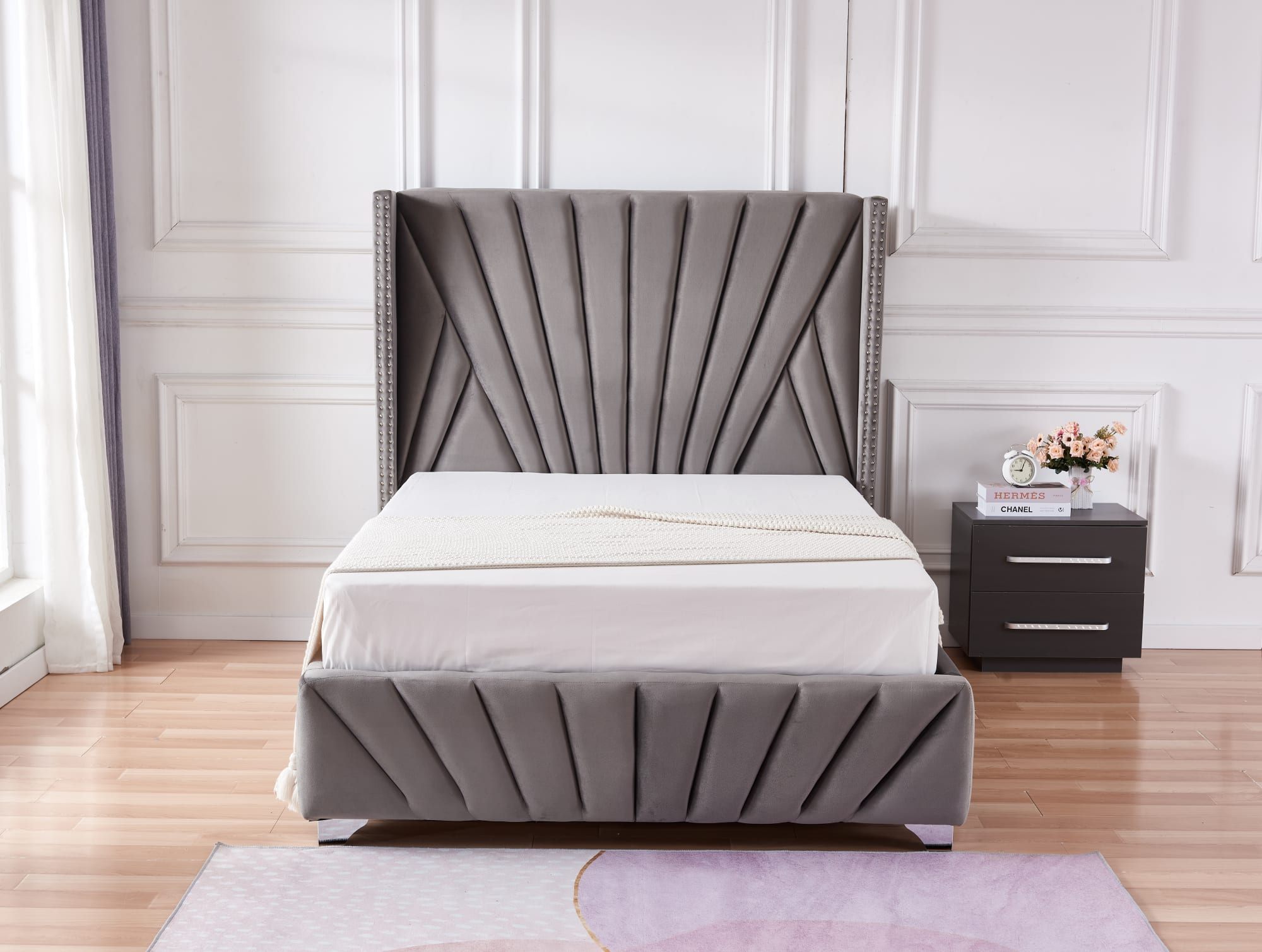 Lit 2 places 140x190 cm BONIFACIO Velours sommier intégré