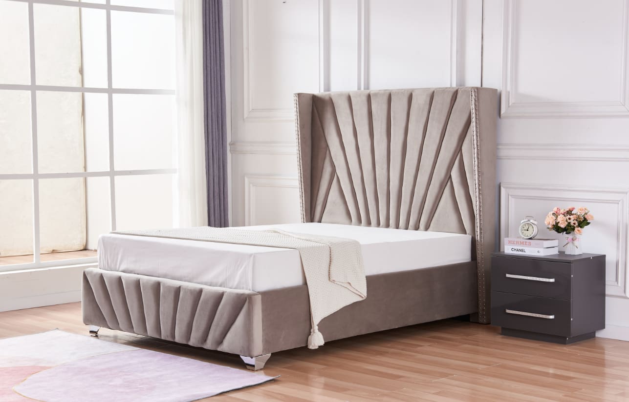 Lit 2 places 140x190 cm BONIFACIO Velours sommier intégré