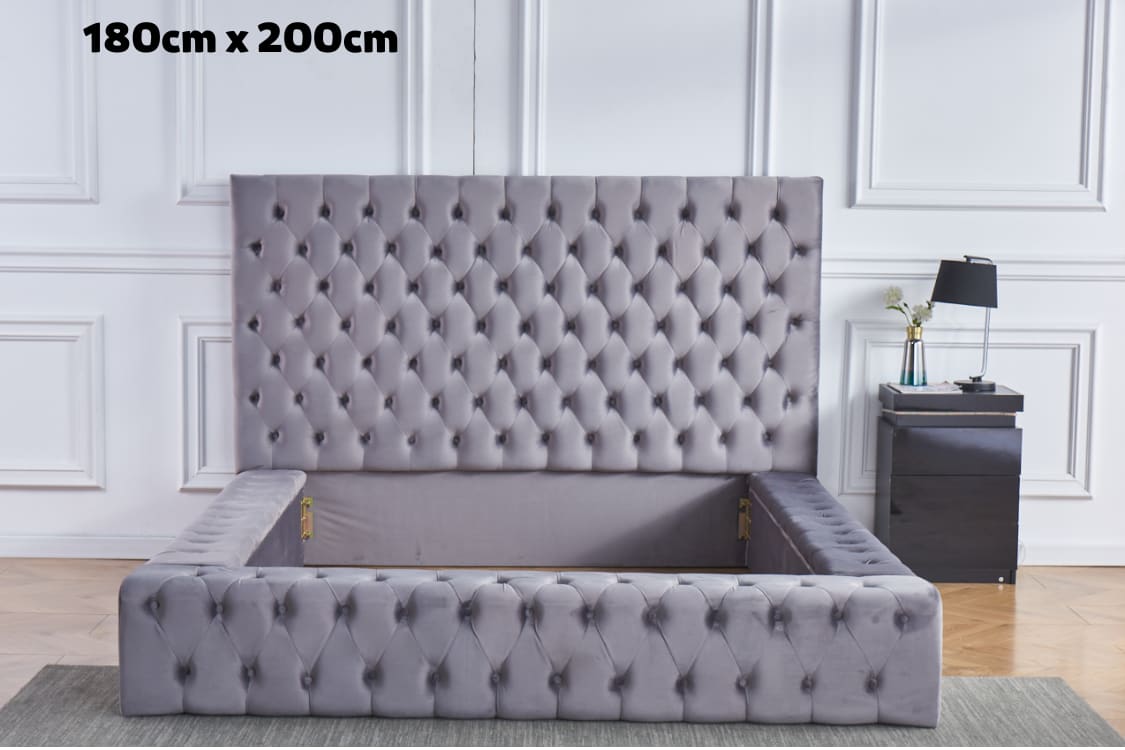 LIT ROYAL CAPITONNE VELOURS GRIS 180x200 cm