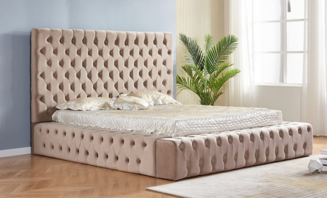 Cadre de Lit 2 places 180x200 cm ROYAL-ERM velours MOKA