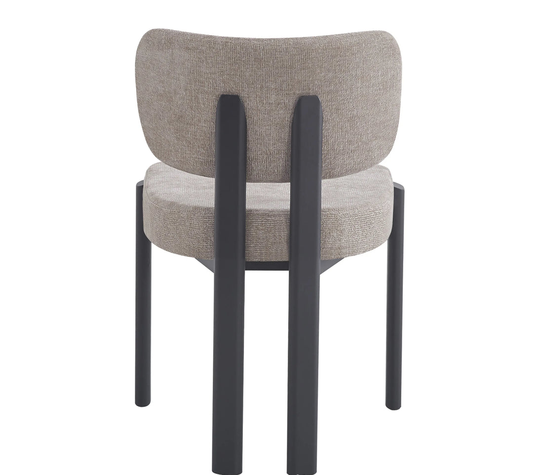 CHAISE ERM-BAGUETTE PIED METAL NOIR TISSUS SERGE CHENILLE MOKA