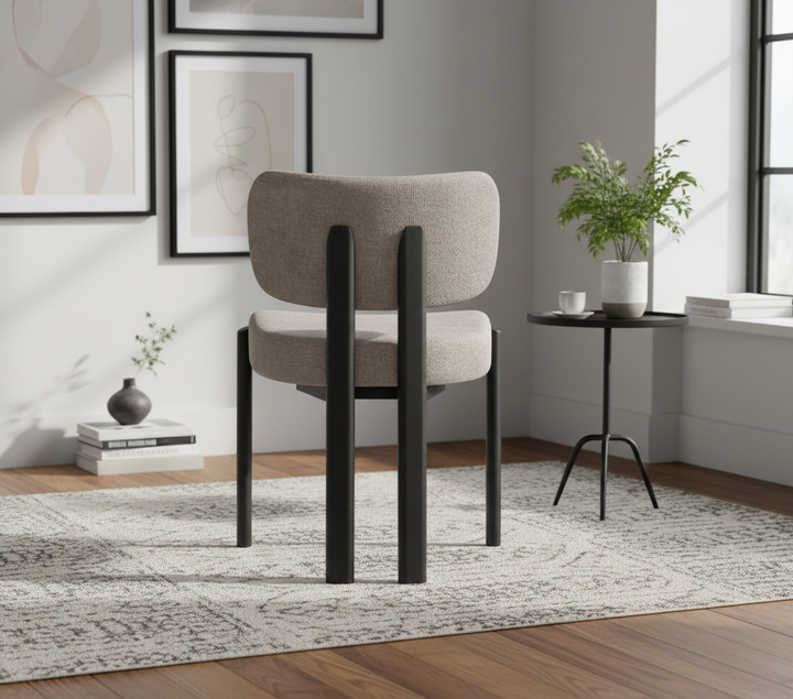 CHAISE ERM-BAGUETTE PIED METAL NOIR TISSUS SERGE CHENILLE MOKA