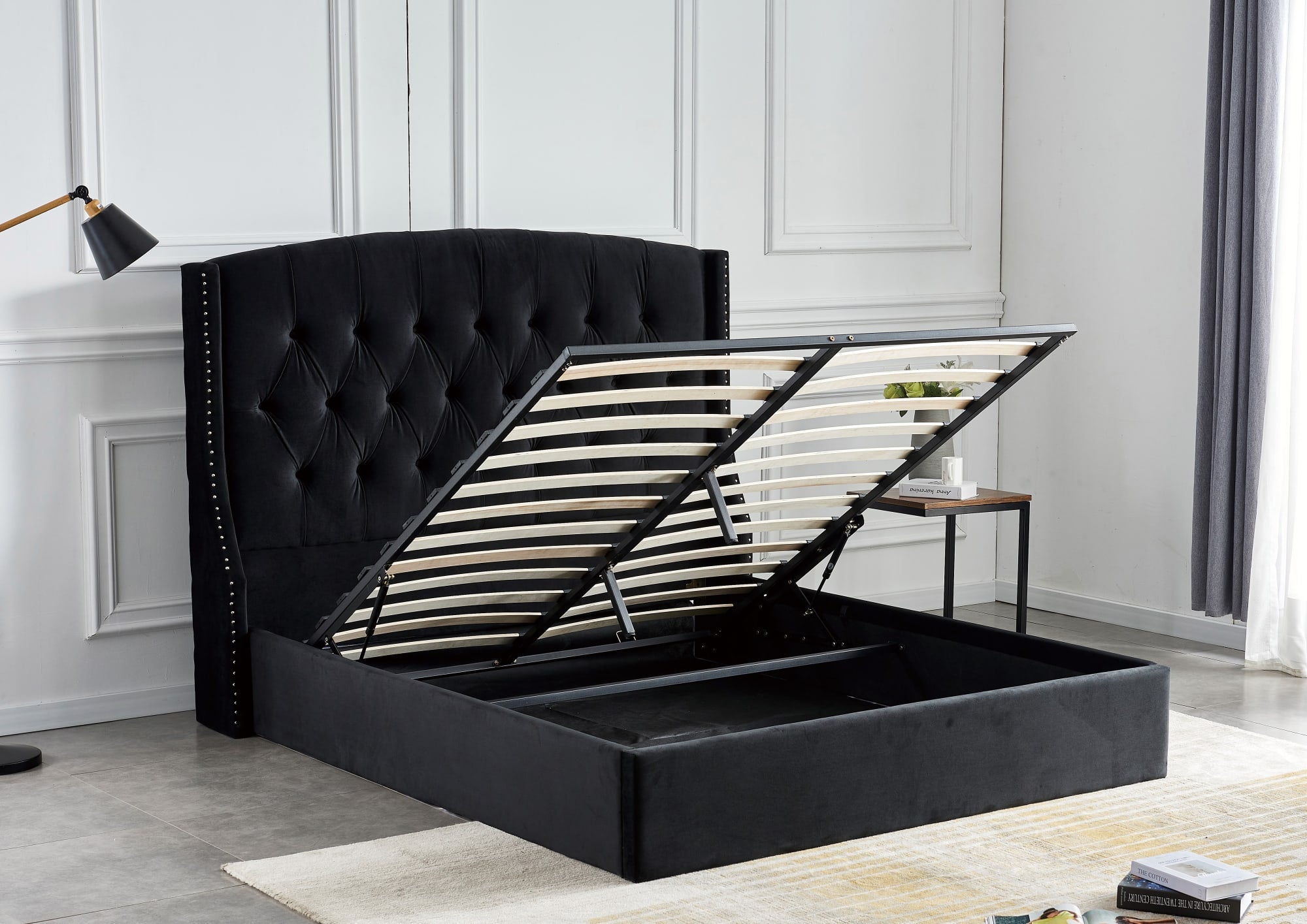 Lit Coffre 2 places 140x190 cm SULTAN velours sommier intégré