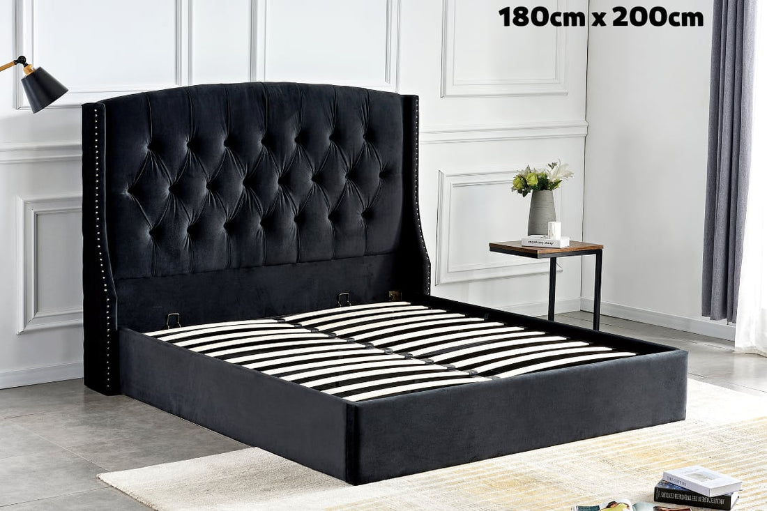 Lit Coffre 2 places 180x200 cm SULTAN velours sommier intégré
