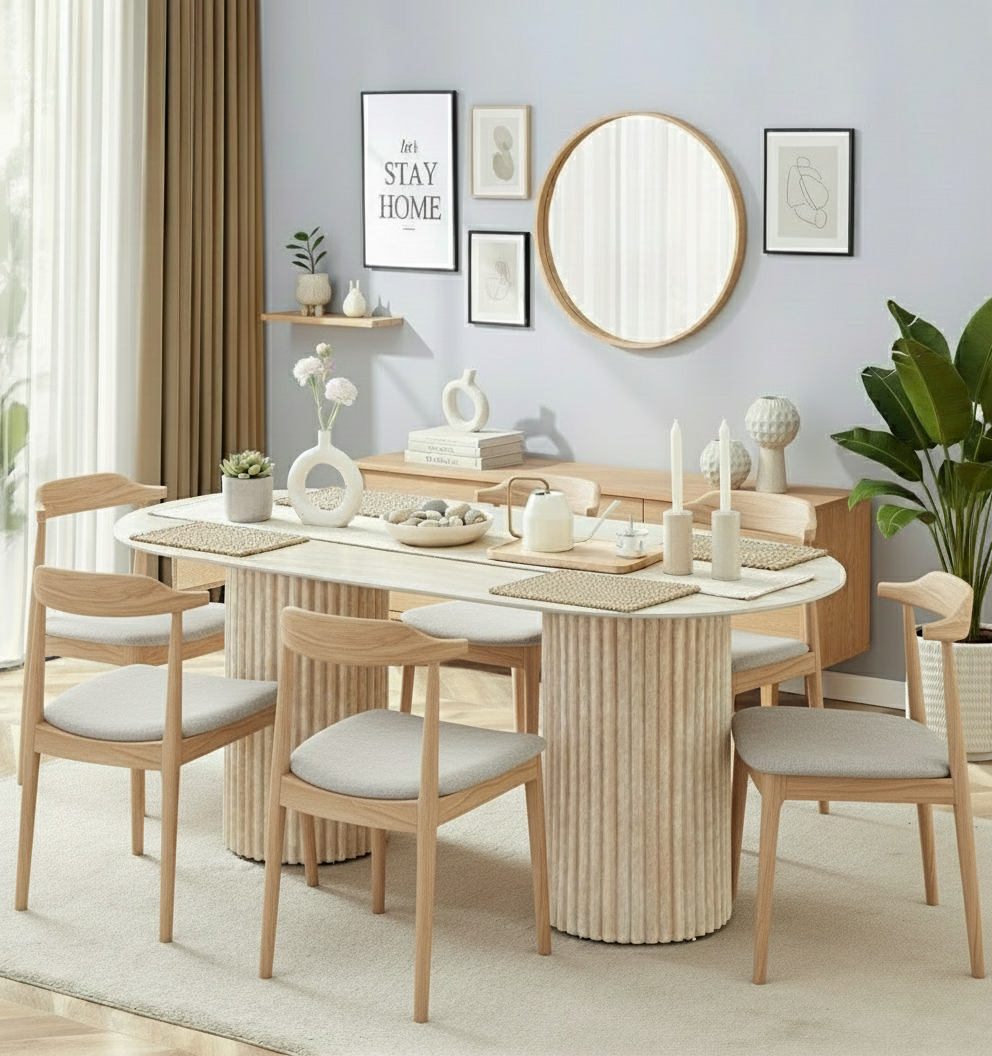 Table à manger EUR-Keysha en travertin brillant