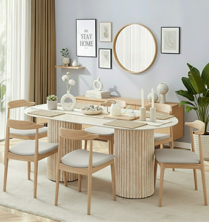 Table à manger EUR-Keysha en travertin brillant