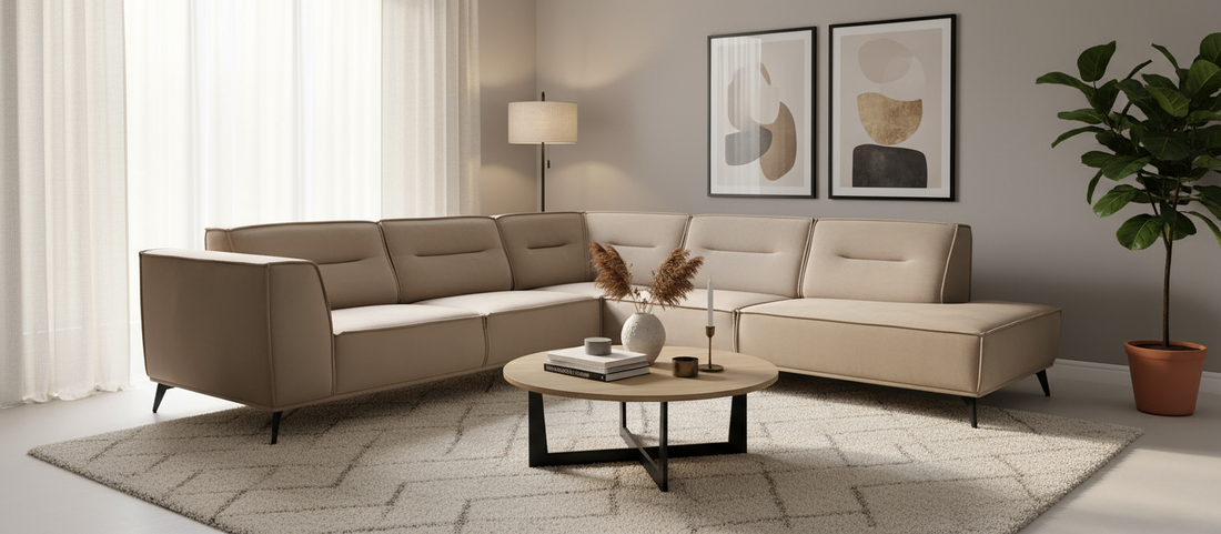 Canapé ERM-Sienna angle droit velours beige