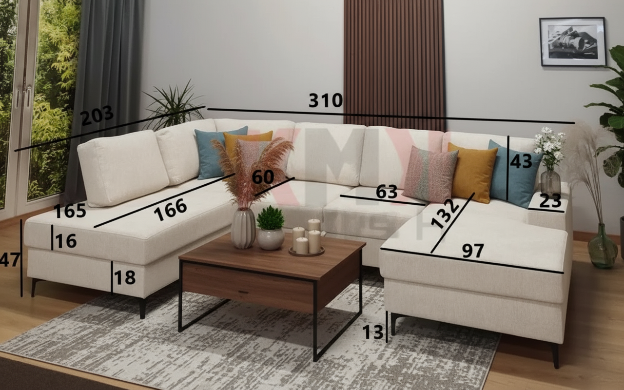 Canapé ERM-Vienna panoramique en U convertible avec deux coffres