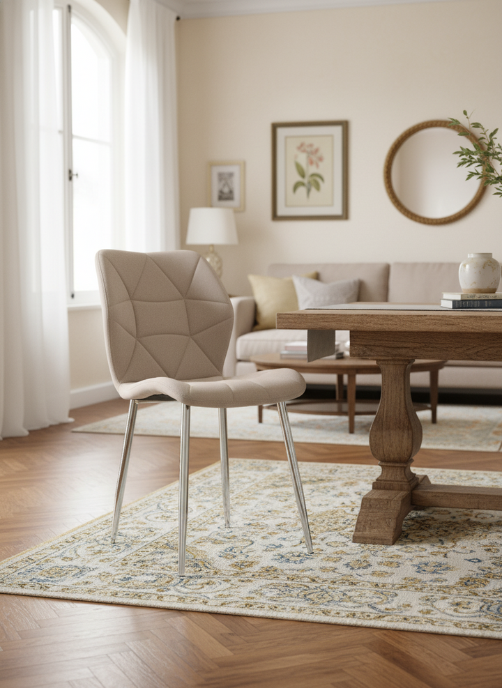 CHAISE ERM-COQUILLAGE PIED CHROME VELOURS TAUPE