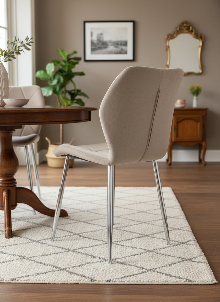 CHAISE ERM-COQUILLAGE PIED CHROME VELOURS TAUPE