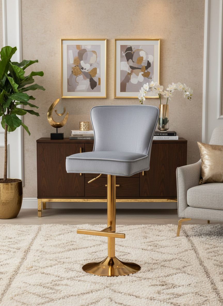 Lot de 2 tabourets de bar GABRIELLE Gold en velours