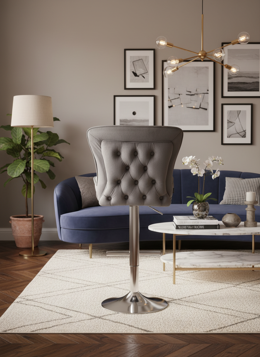 Lot de 2 tabourets de bar GABRIELLE Chrome en velours