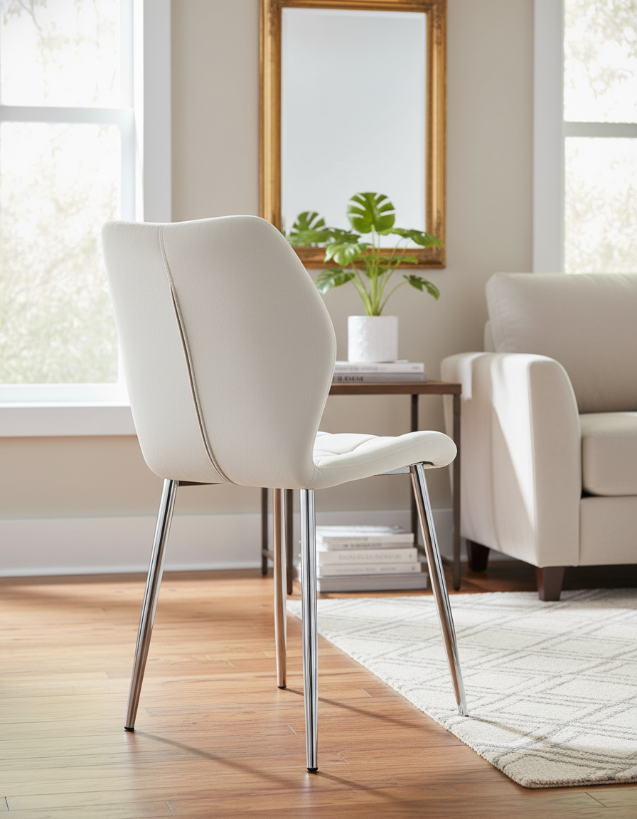 CHAISE ERM-COQUILLAGE PIED CHROME VELOURS BEIGE