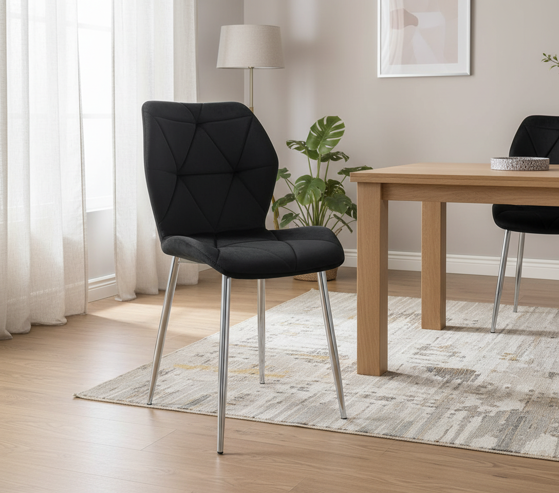 CHAISE ERM-COQUILLAGE PIED CHROME VELOURS NOIR