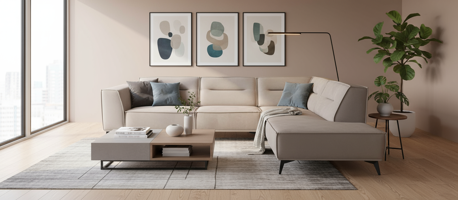 Canapé ERM-Sienna angle droit velours beige