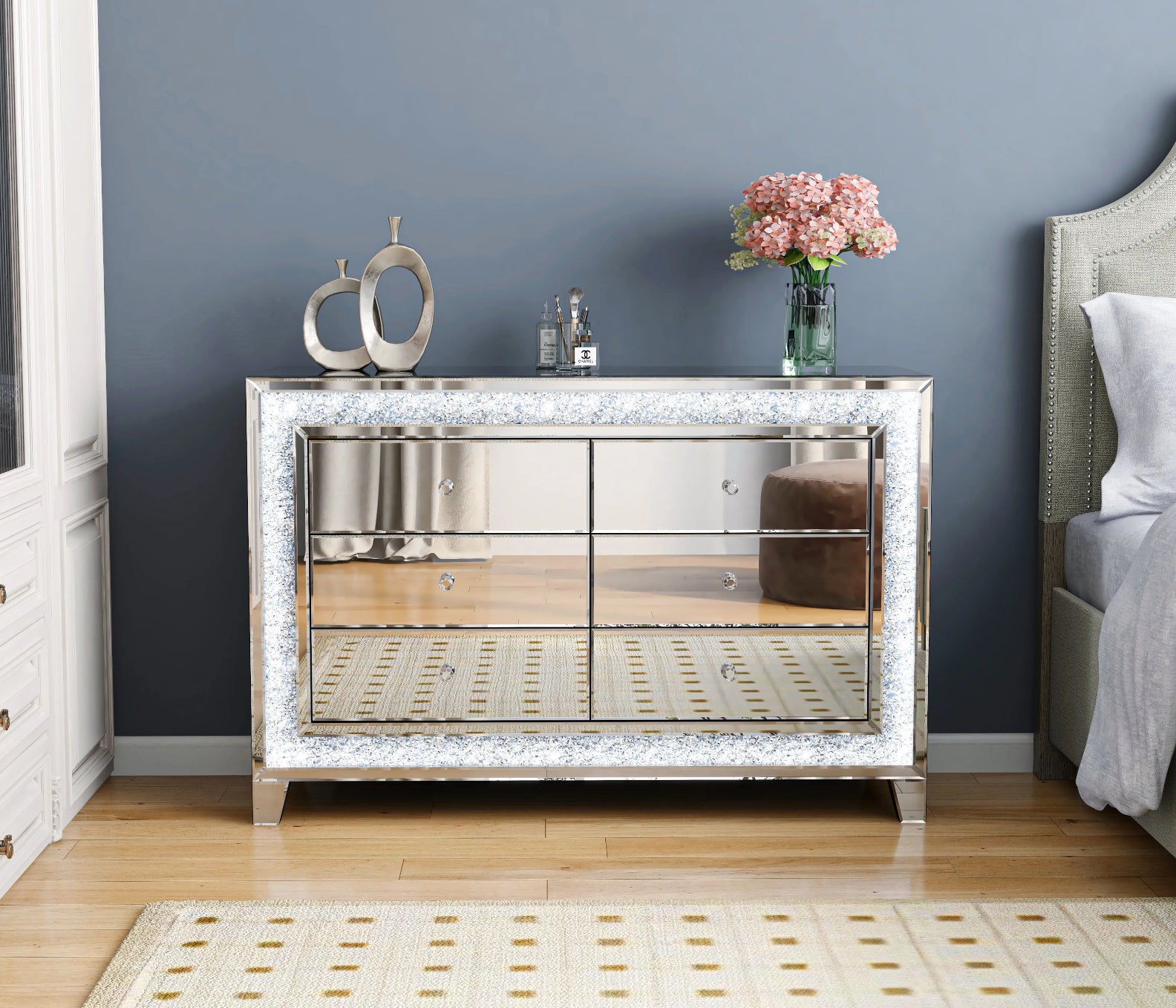 COMMODE MIROIR ET LED 120x40x80cm