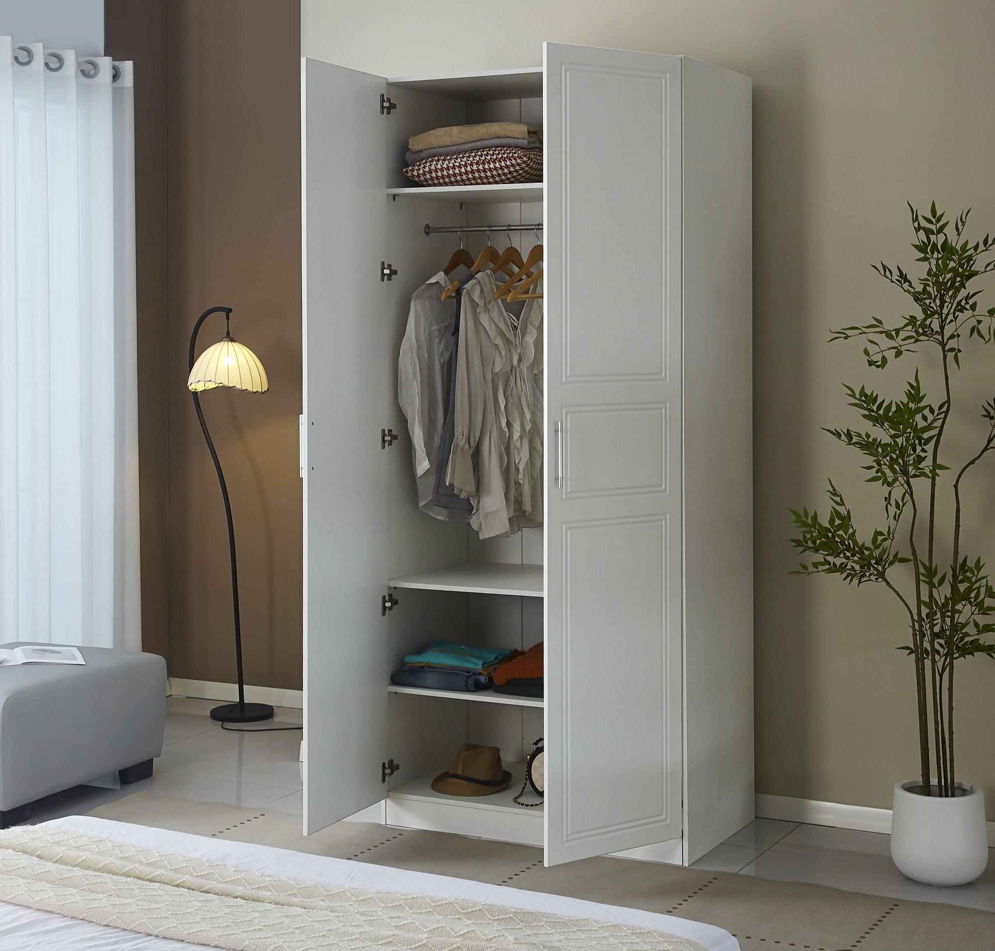 ARMOIRE BARBARA EN BOIS BLANC DEUX PORTES 230CM