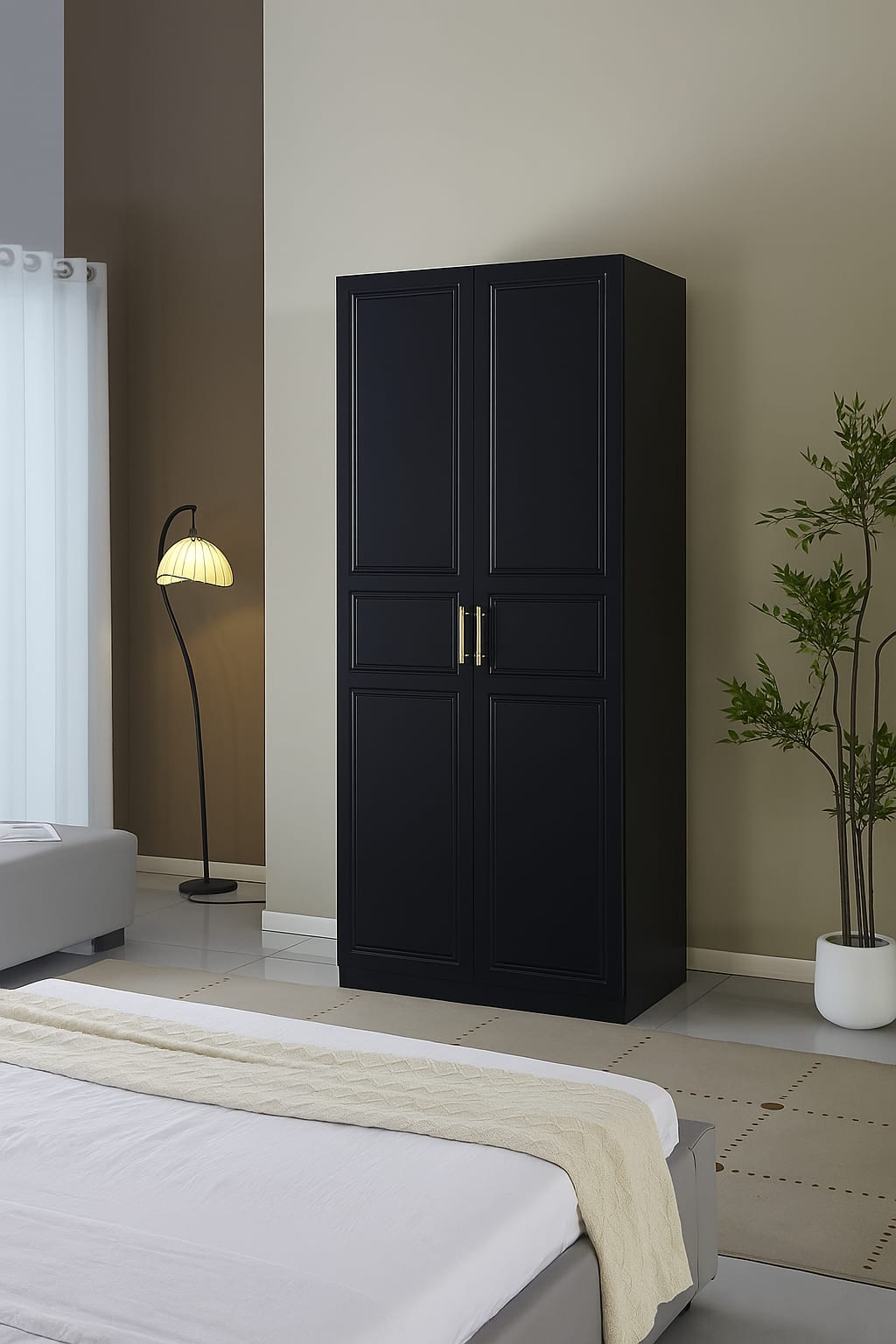 ARMOIRE BARBARA  EN BOIS NOIR DEUX PORTES  230CM