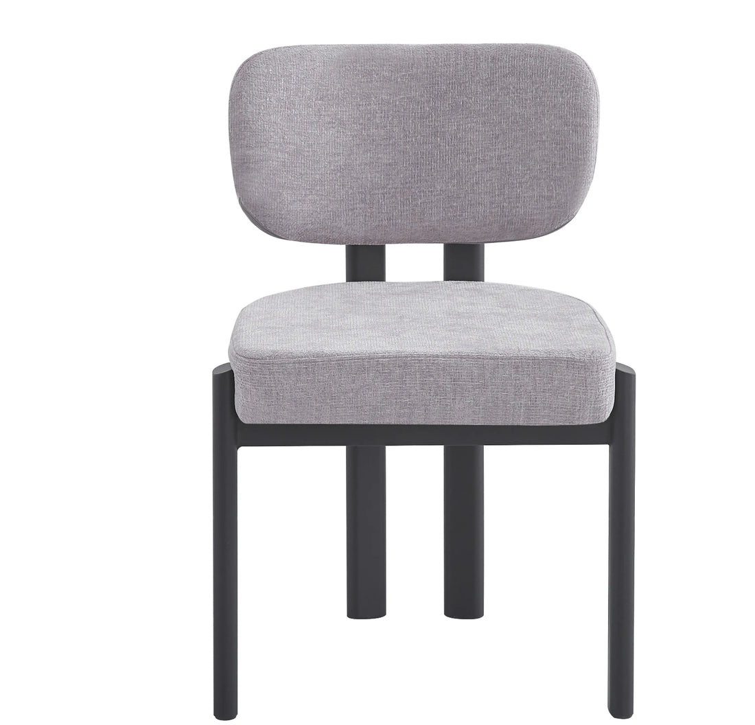 CHAISE ERM-BAGUETTE PIED METAL NOIR TISSUS SERGE CHENILLE LIGHT GRIS