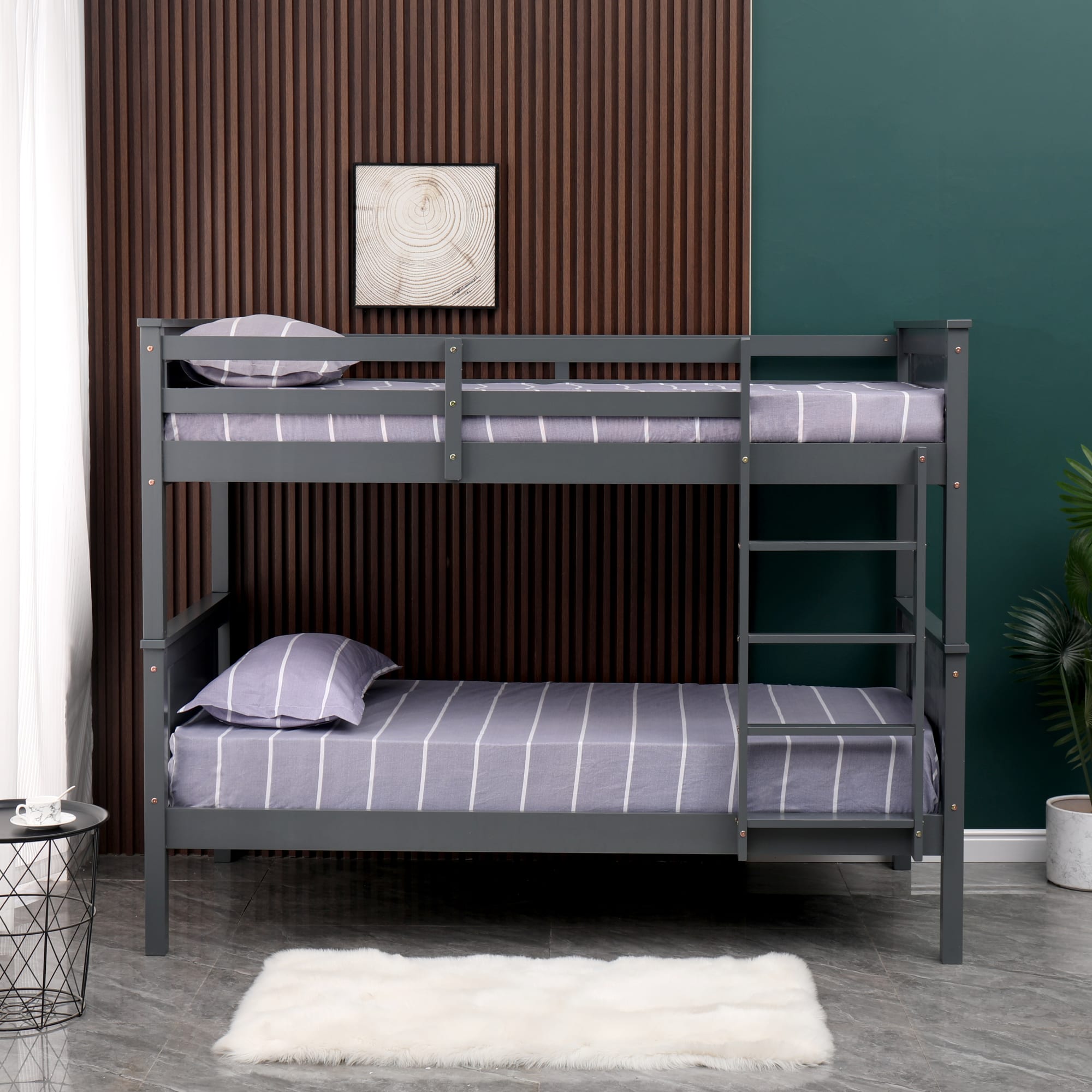 LIT BATNA EN BOIS GRIS 1+1 90X190cm