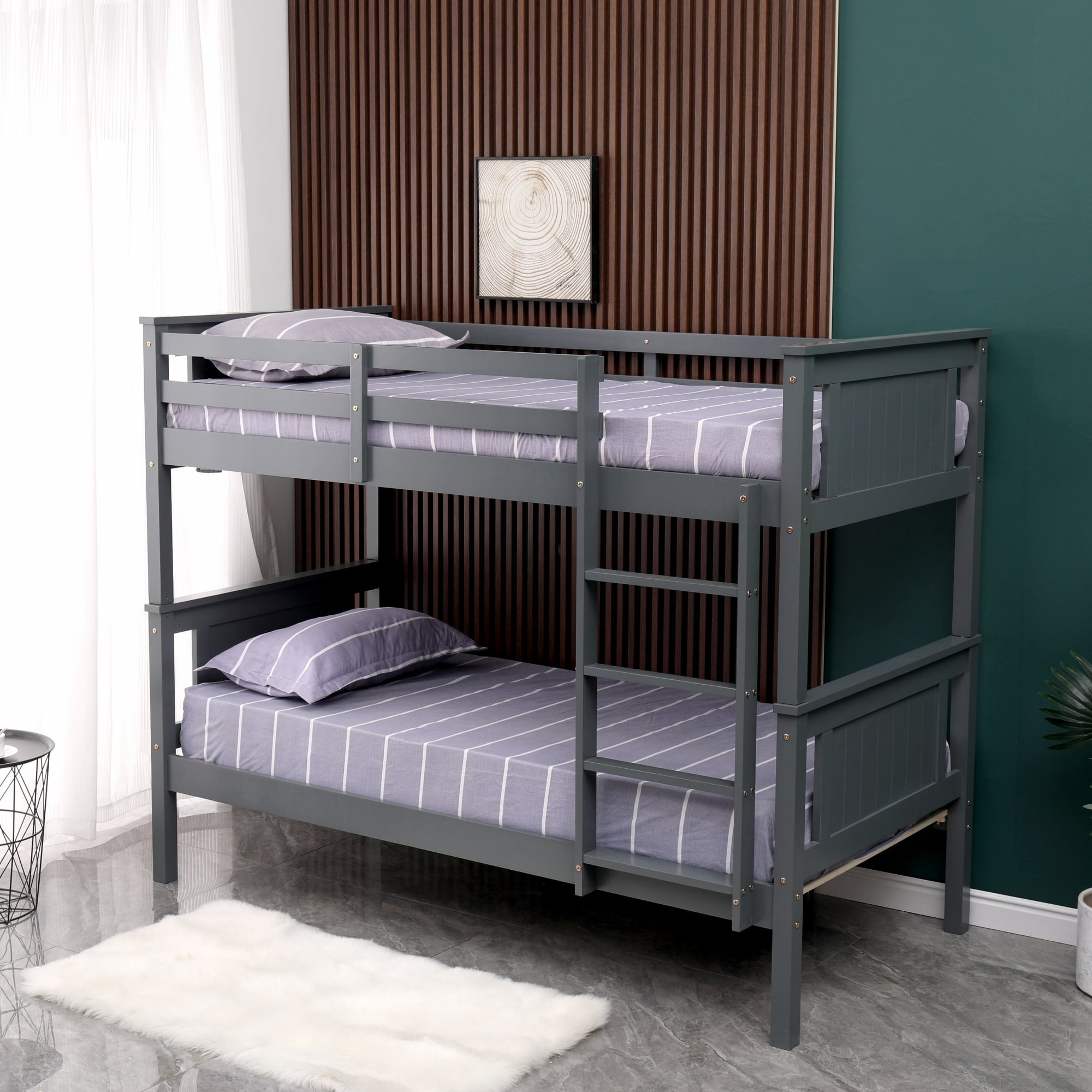 LIT BATNA EN BOIS GRIS 1+1 90X190cm