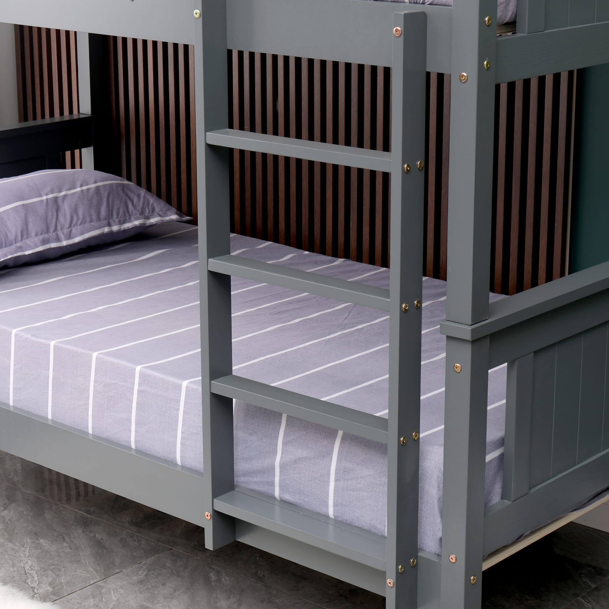 LIT BATNA EN BOIS GRIS 1+1 90X190cm