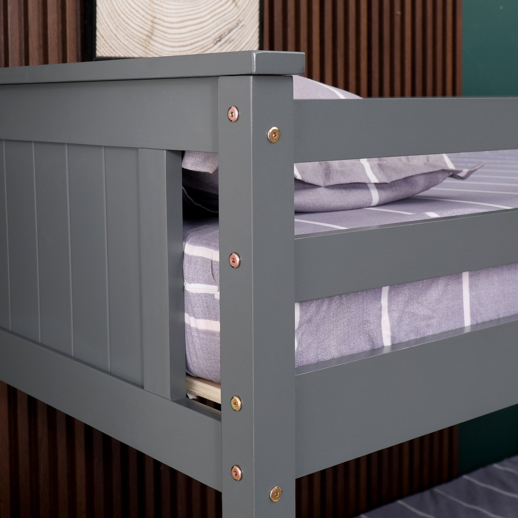 LIT BATNA EN BOIS GRIS 1+1 90X190cm