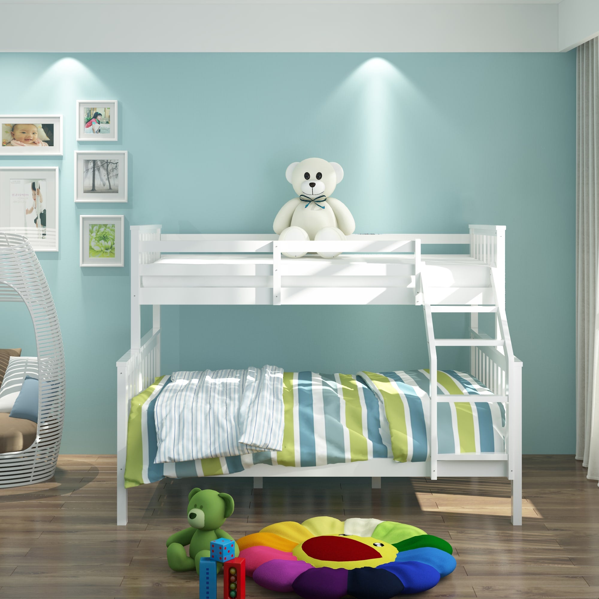 LIT BATNA EN BOIS BLANC 2+1 90X190cm + 140X190cm