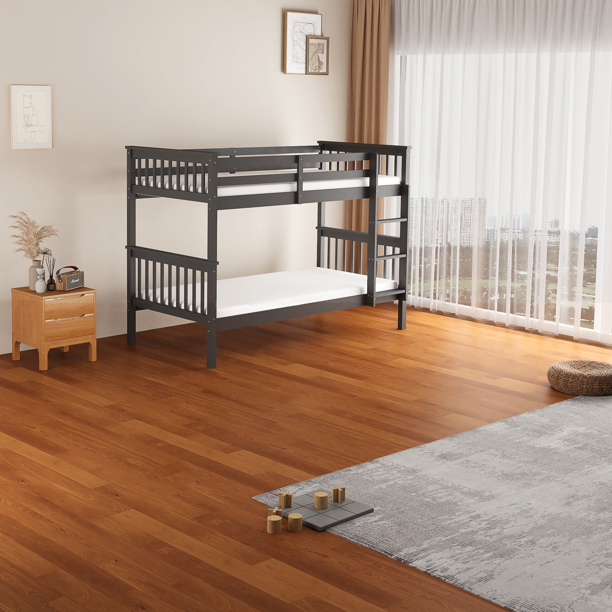 LIT BATNA EN BOIS GRIS 1+1 90X190cm