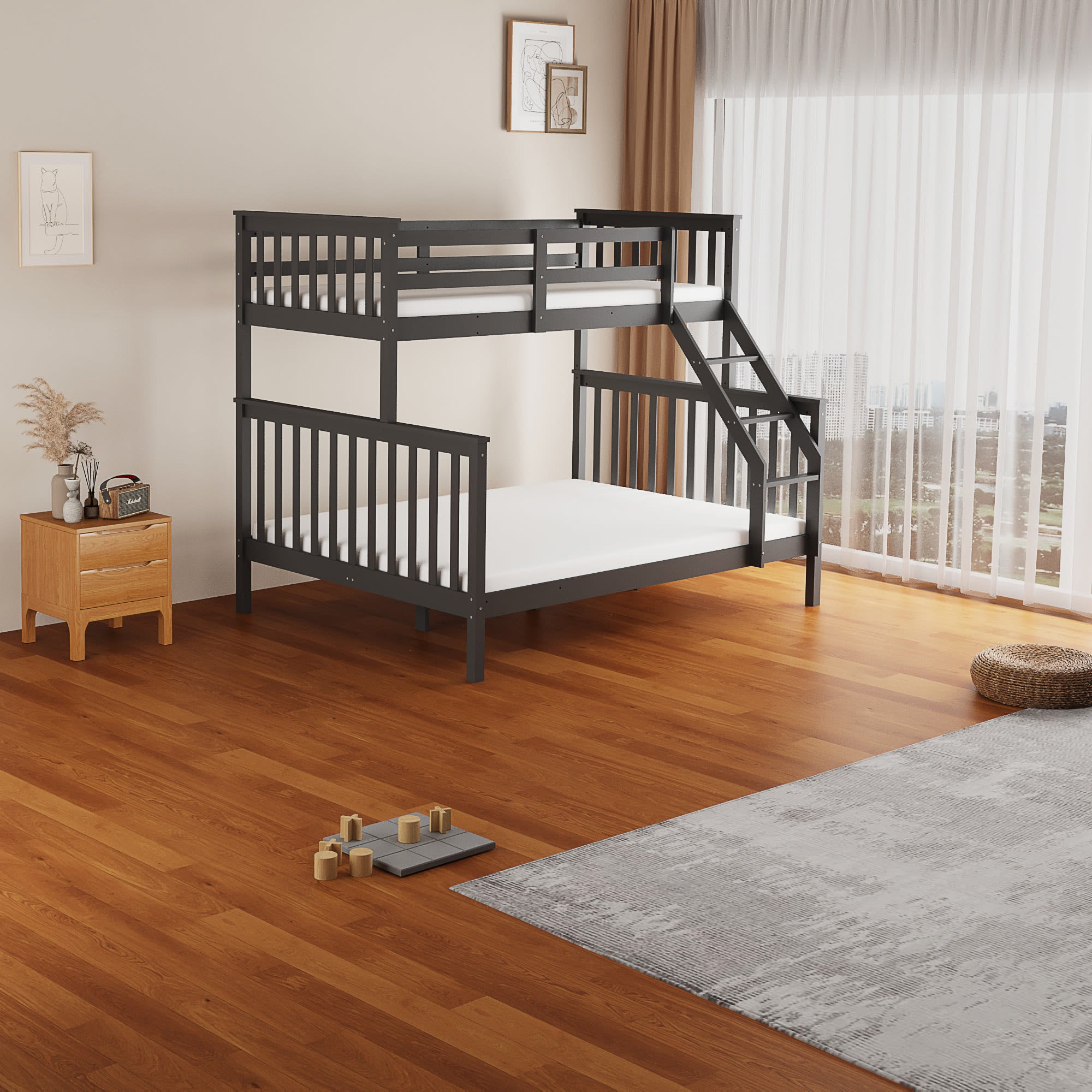 LIT BATNA EN BOIS GRIS 2+1 90X190cm + 140X190cm