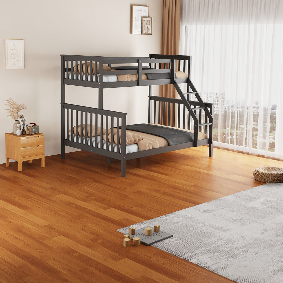 LIT BATNA EN BOIS GRIS 2+1 90X190cm + 140X190cm