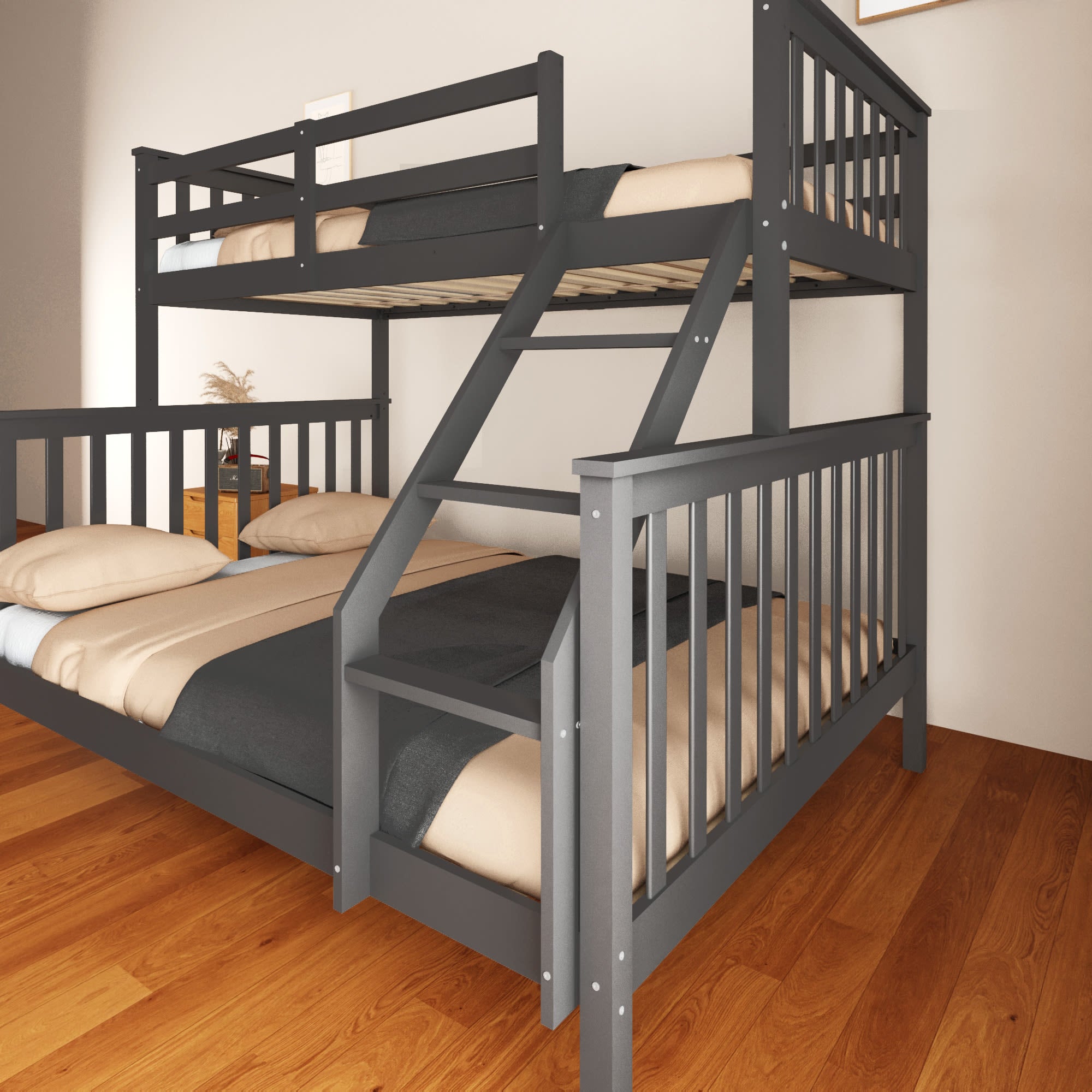 LIT BATNA EN BOIS GRIS 2+1 90X190cm + 140X190cm