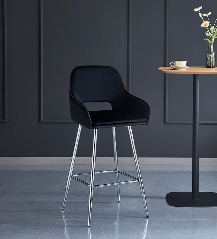 TABOURET DE BAR ATHENA PIED CHROME VELOURS NOIR