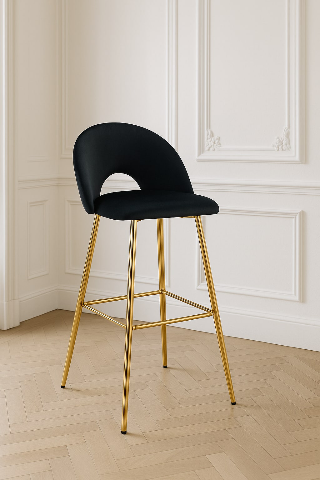 TABOURET DE BAR TEDDY PIED GOLD VELOURS NOIR