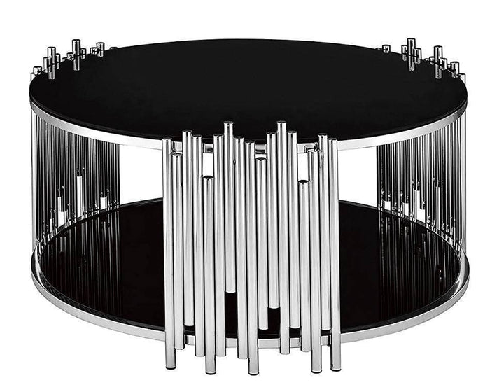 Table Basse ronde STICK Chrome et plateau en verre D90 H45 cm