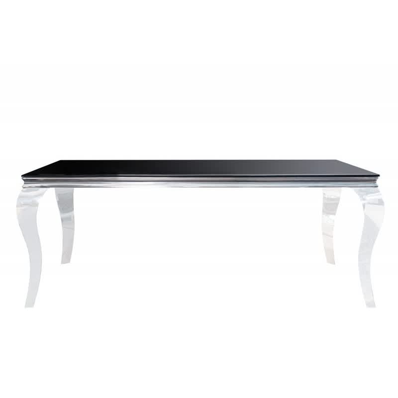 Table à manger BAROQUE 6 à 8 couverts pieds chrome plateau en verre 180x90 cm