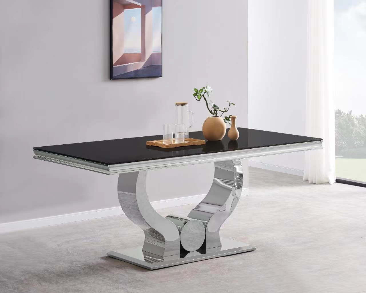 Table à manger TROFY 4 à 6 personnes chrome verre 150x90 cm