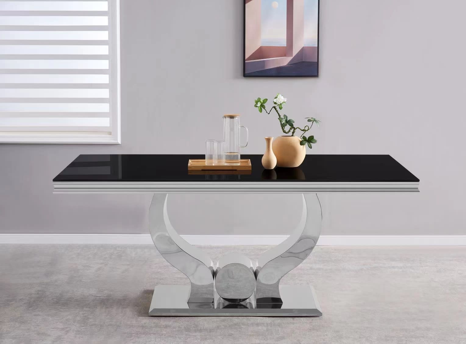 Table à manger TROFY 4 à 6 personnes chrome verre 150x90 cm