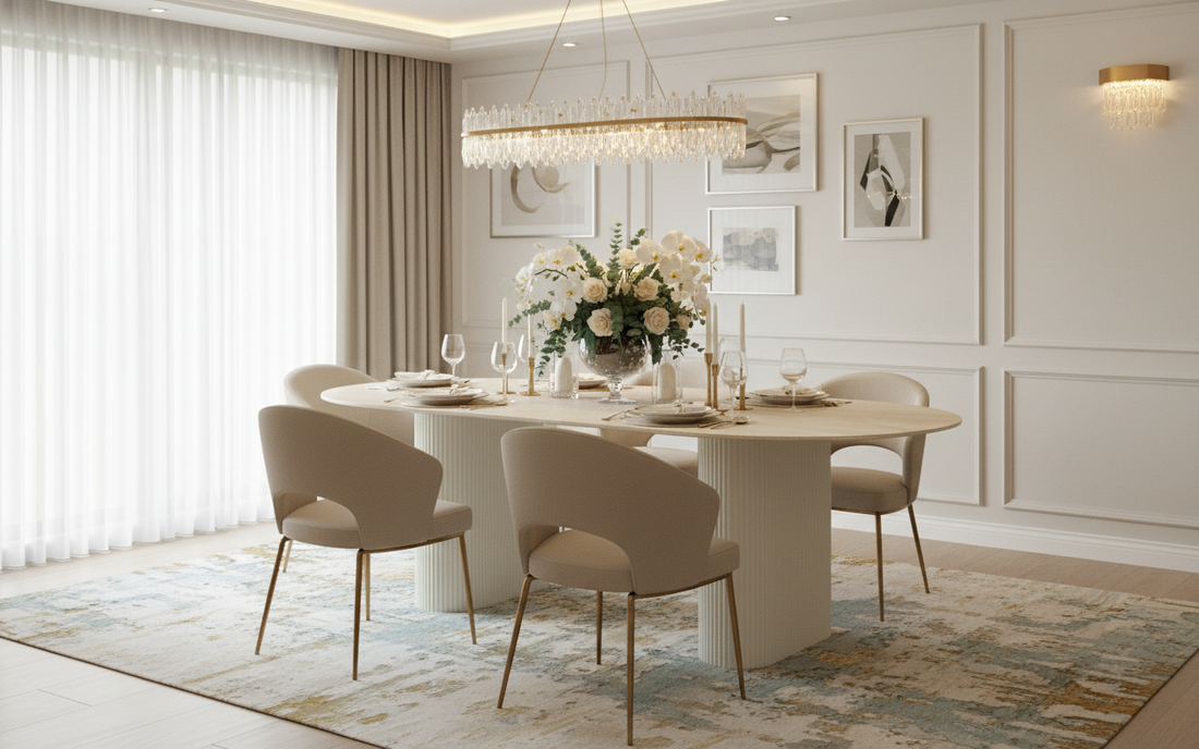 Table à manger ERM-Roxy effet travertin mat