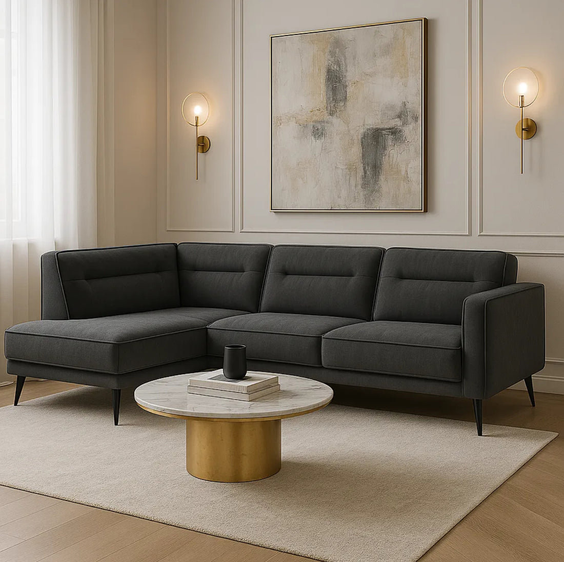 Canapé ERM-Sienna angle droit en velours anthracite