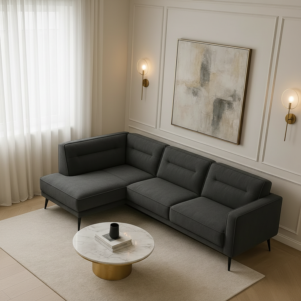 Canapé ERM-Sienna angle gauche en velours anthracite